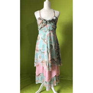 Azbro Cross Back Empire Flora Layer Hem Dress M